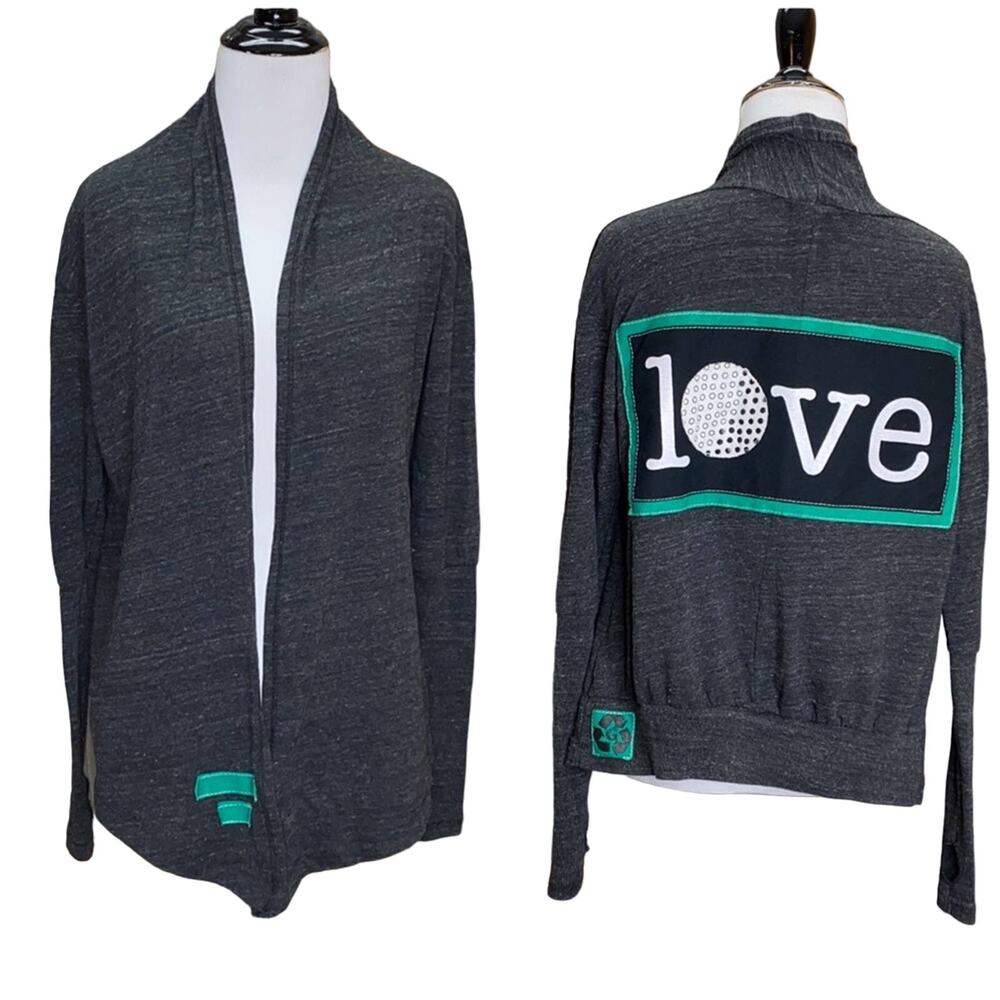 AM G Recycle Love Applique Open Cardigan Medium